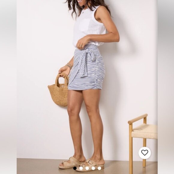 New Sundry Linen Blend Ruched Side Tie Blue & White Body-con Skirt Size XS - Picture 2 of 9